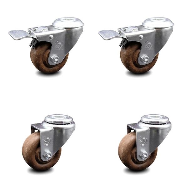 3.5 Inch High Temp Glass Filled Nylon Bolt Hole Caster Set with Total Lock Brake